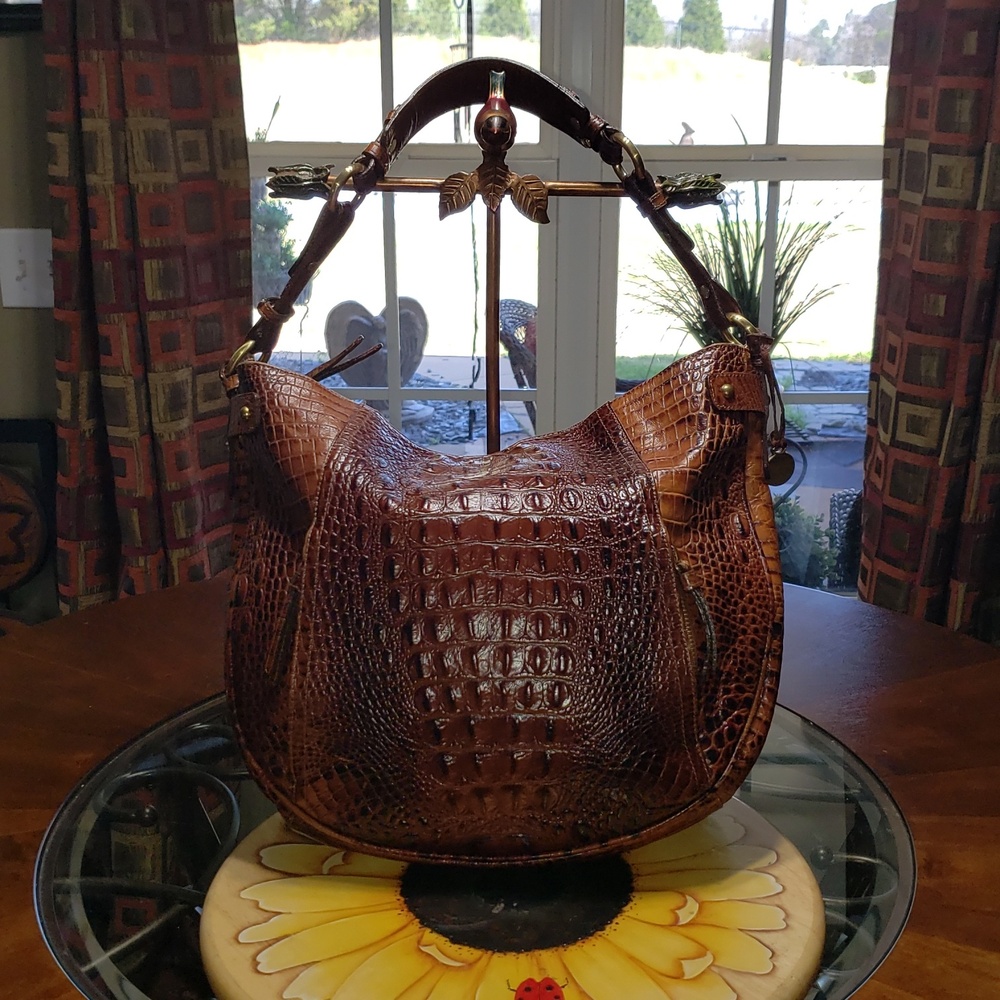 💘🖤💘 BRAHMIN PECAN MELBOURNE CROC EMBOSSED LEATHER SHOULDER HOBO BAG LARGE